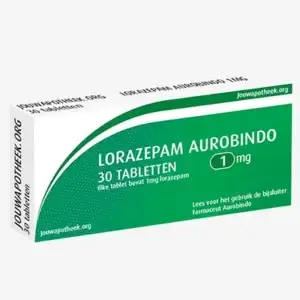 Verpakking Lorazepam 1mg 30 tabletten kopen zonder recept – angstremmer en slaapmedicatie discreet online bestellen via onlinemedicatieshop.nl